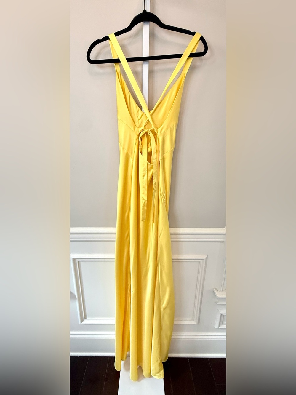 Show Me Your MuMu Anderson Yellow Satin Slip Maxi Dress Slit Size M - Picture 7 of 13